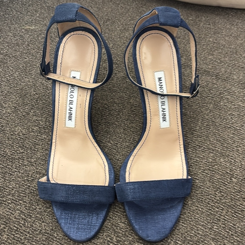 Manolo Blahnik Blue Denim Slingback Sandals